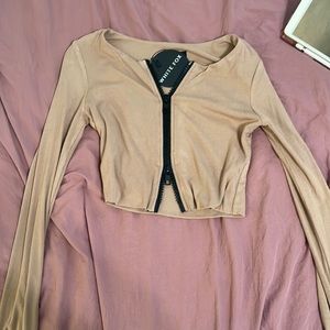 White fox double zipper long sleeve top